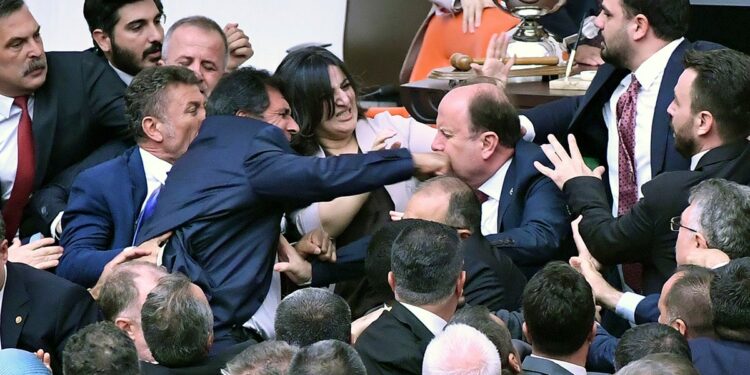 Legisladores turcos a los golpes en el Parlamento de Turquía